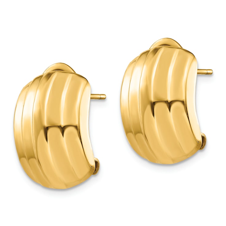 14k Yellow Gold Polished Ribbed Stud Earrings