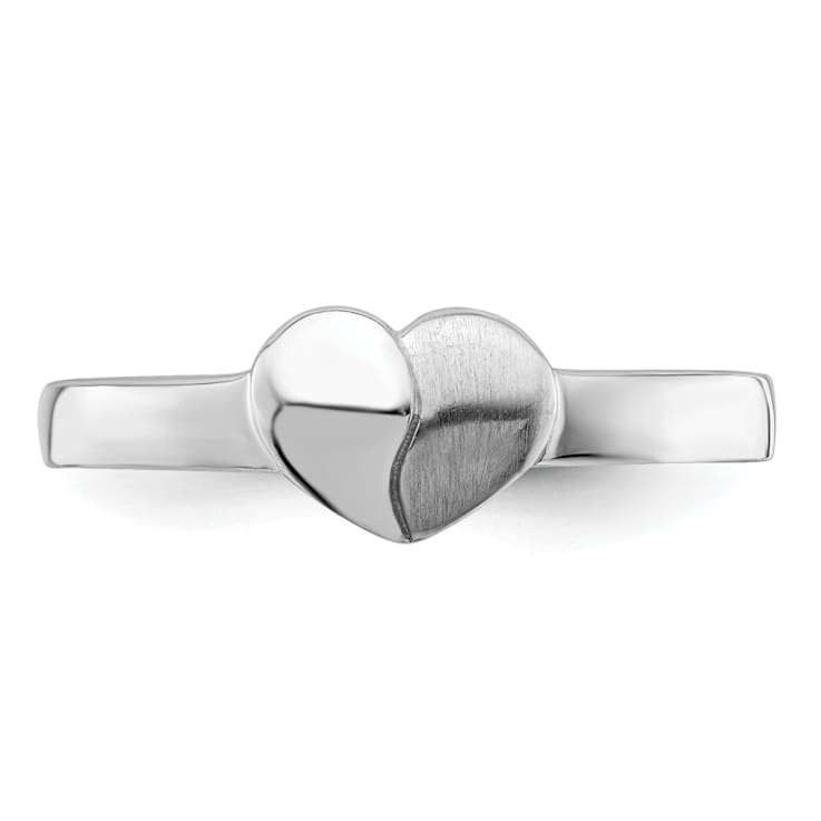 Rhodium Over Sterling Silver Polished and Satin Heart Ring