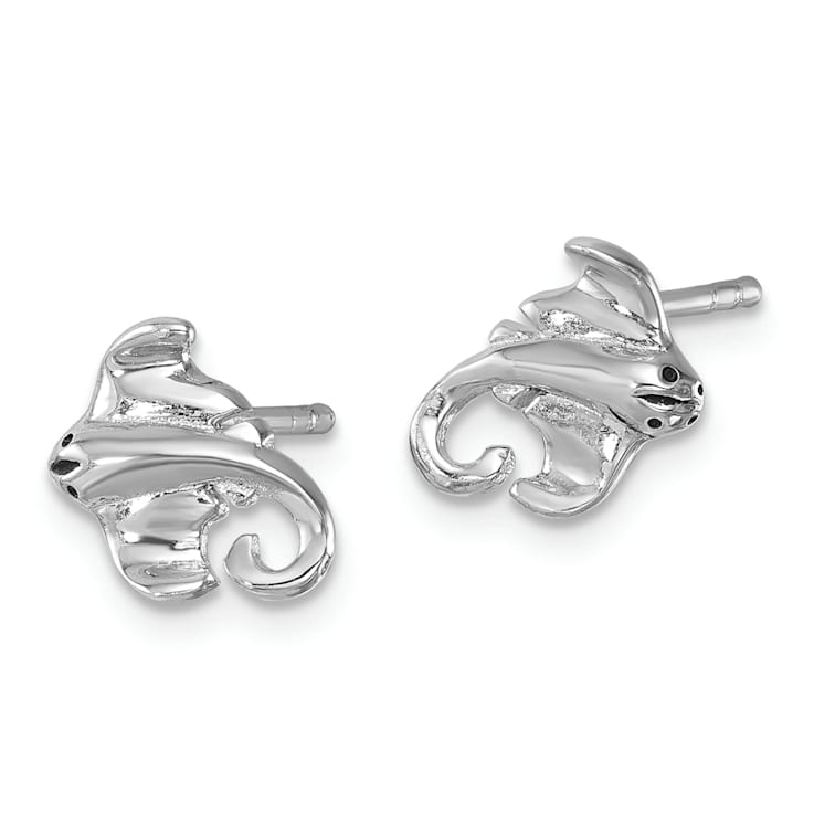 Rhodium Over Sterling Silver Polished Cownose Stingray Post Earrings