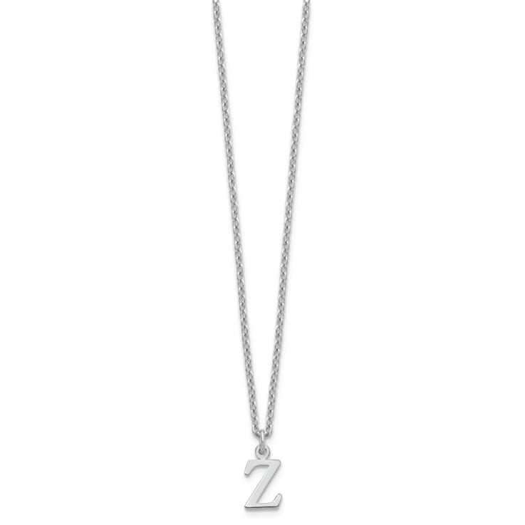 Rhodium Over Sterling Silver Cutout Letter Z Initial Necklace