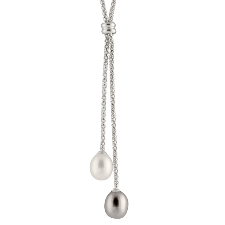 7-8mm White Gray Cultured Freshwater Pearl Sterling Silver Necklace