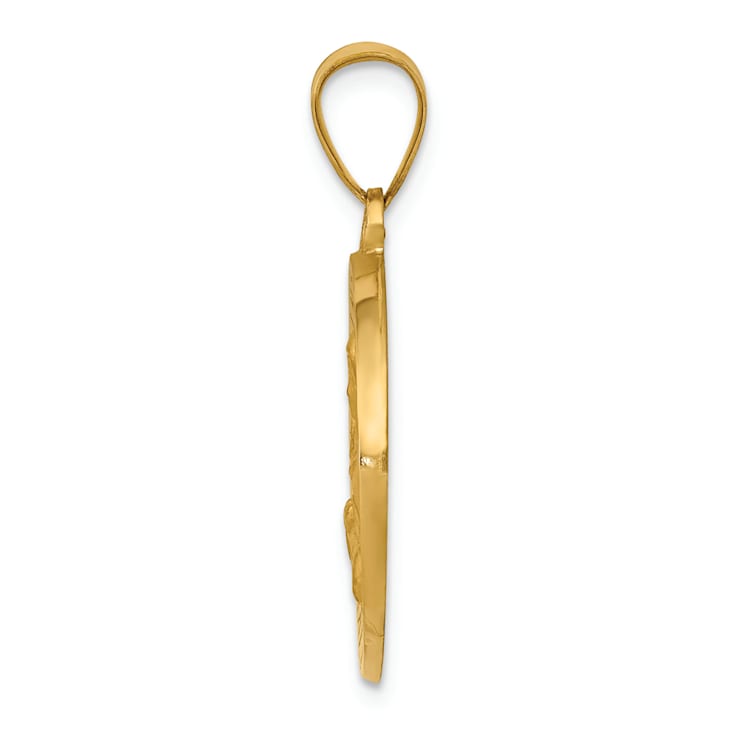 14K Yellow Gold Polished/Satin St. Cecilia Hollow Medal Pendant