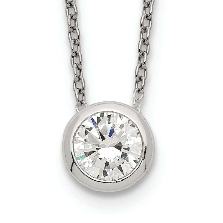 Sterling Silver Bezel 8mm Cubic Zirconia Necklace