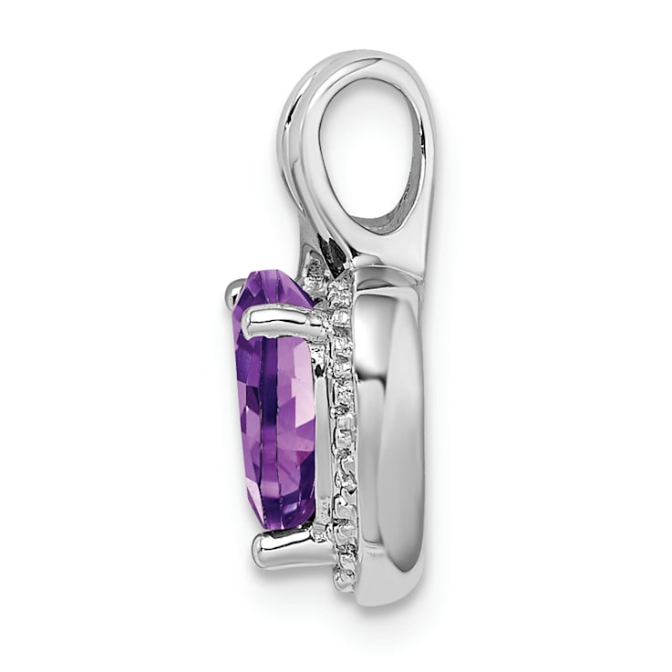 Rhodium Over 14k White Gold Amethyst and Diamond Heart Pendant