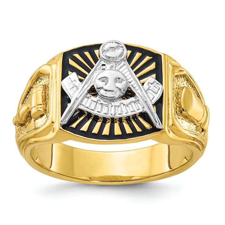 10K Two-Tone Yellow and White Gold Men's Textured and Black Enamel Past
Master Masonic Ring