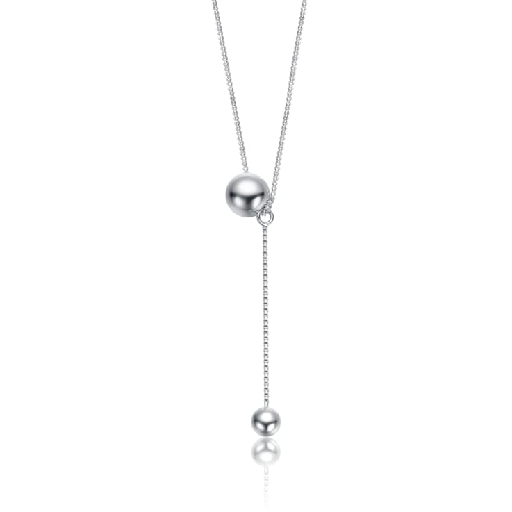 Minimalist Dual Sphere Drop Necklace In Rhodium Over Brass