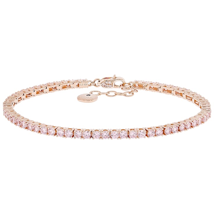 Pink CZ Tennis Bracelet In 18K Rose Gold Over Sterling Silver 7.00ctw