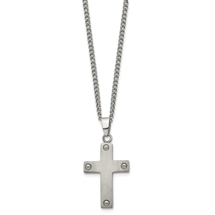 Titanium Brushed Cross Pendant with 22 Inch Curb Chain
