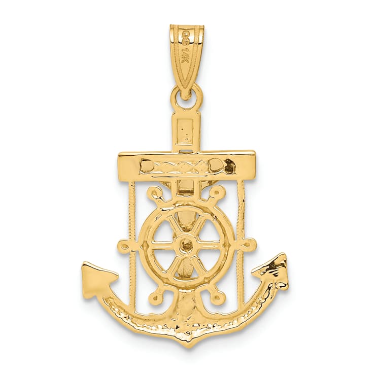 14K Yellow and White Gold Diamond-cut Mariner's Cross Pendant