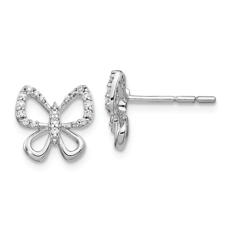 Rhodium Over 14K White Gold 10mm Diamond Butterfly Stud Earrings