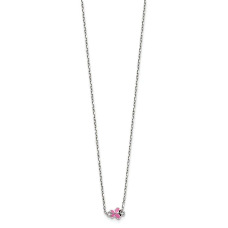 Rhodium Over Sterling Silver Pink Enamel Butterfly with 2-inch Extension
Childs Necklace