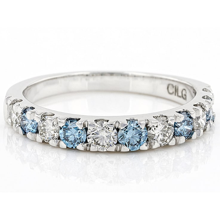 Blue And White Lab-Grown Diamond Band Ring In 14K White Gold 1.00ctw
