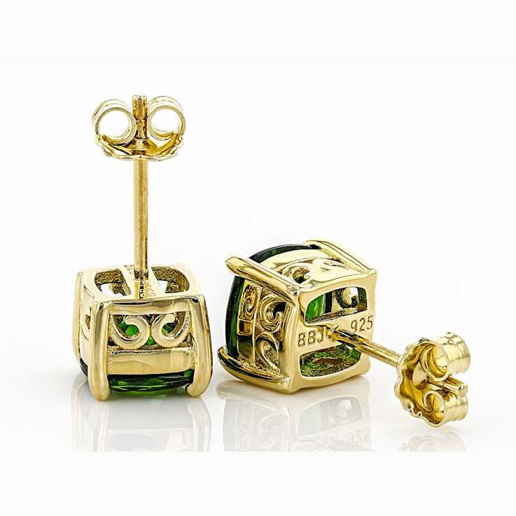 Chrome Diopside Solitaire Stud Earrings In 18K Gold Over Sterling Silver 2.67ctw