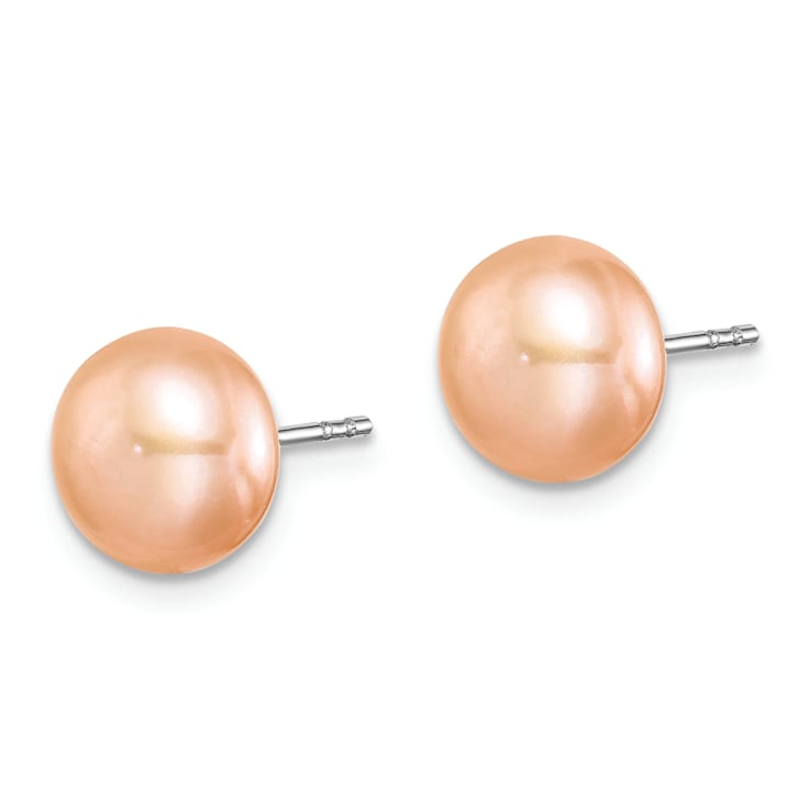 Rhodium Over Sterling Silver 8-9mm Set of 3 White/Pink/Purple Button FWC
Pearl Earrings