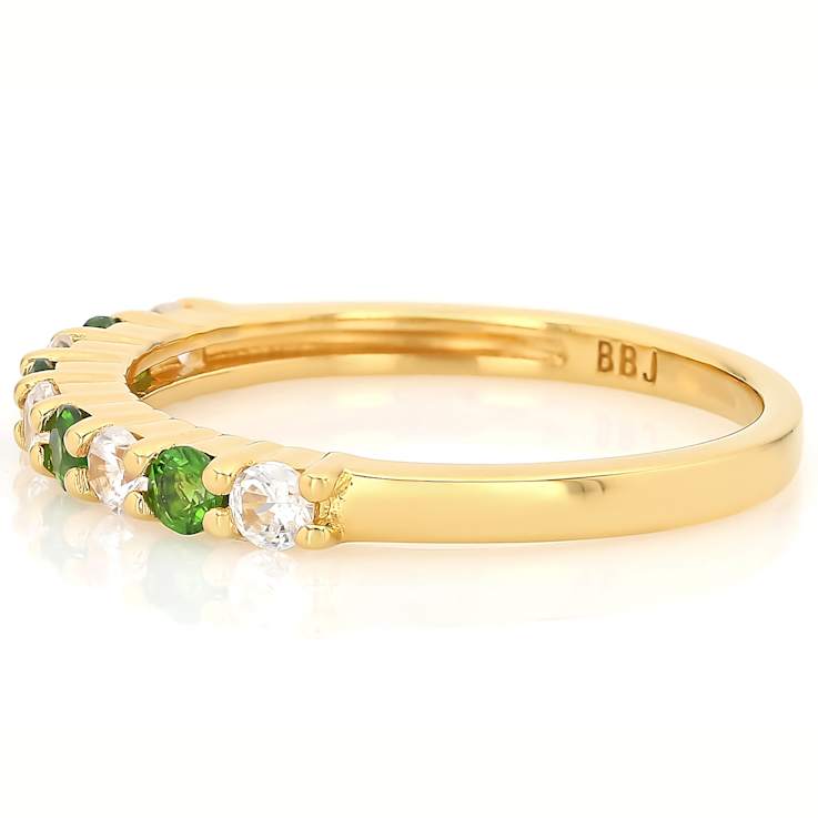 Chrome Diopside And White Zircon Band Ring In 18K Gold Over Sterling
Silver 0.68ctw