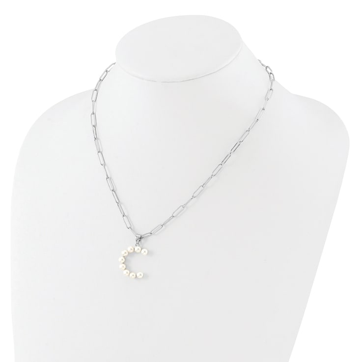 Rhodium Over Sterling Silver 3-5.5mm Freshwater Cultured Pearl LETTER C
18-inch Necklace