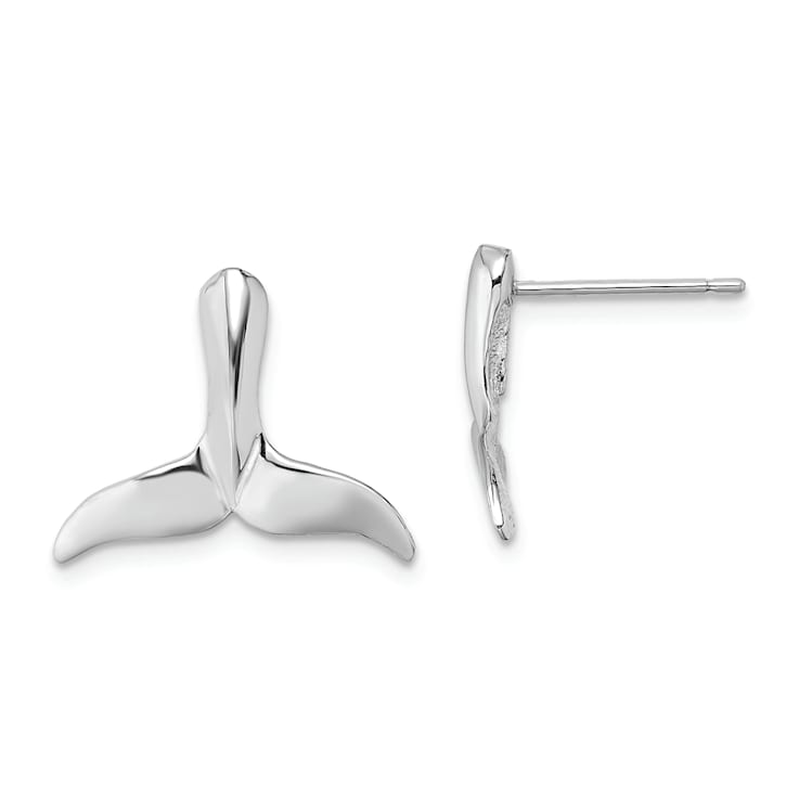 Rhodium Over 14k White Gold Whale Tail Stud Earrings