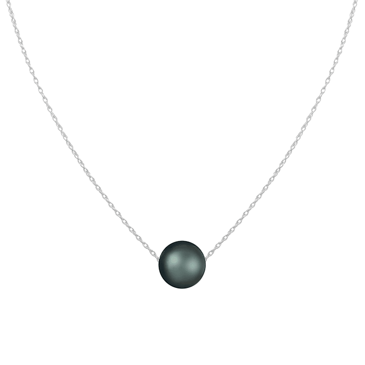 14k White Gold 8mm Cultured Tahitian Pendant, 18"