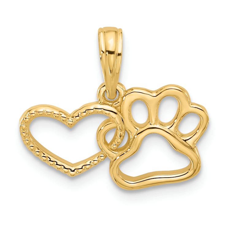 14K Yellow Gold Polished Fancy Heart and Paw Charm