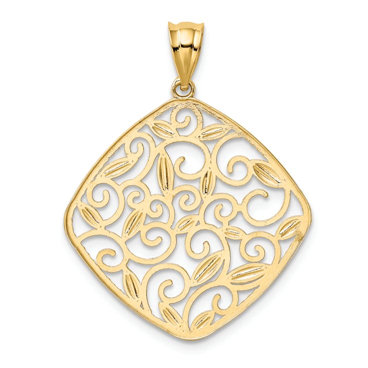 14k Yellow Gold and Rhodium Over 14k Yellow Gold Diamond-Cut Filigree
Swirl Pendant