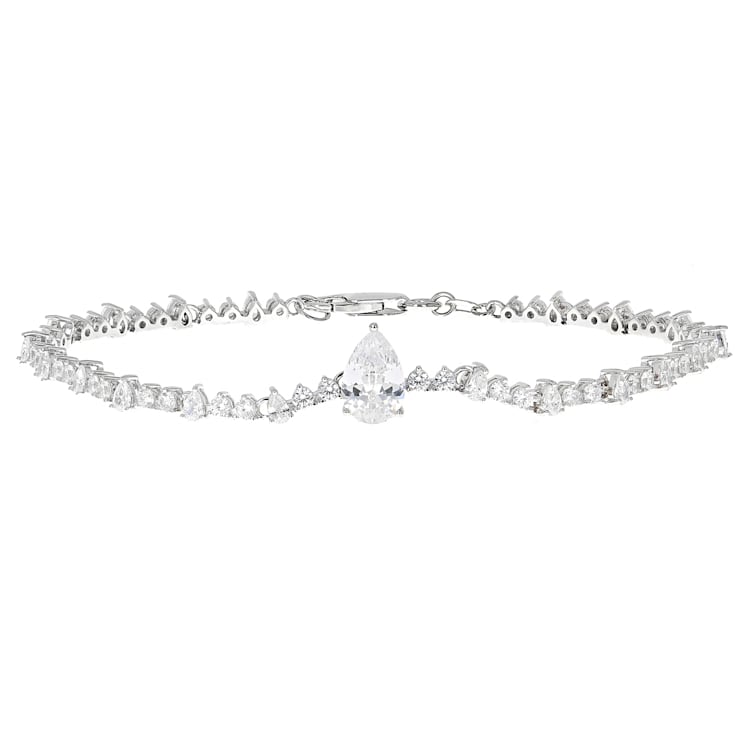CZ Round And Pear Tennis Bracelet In Platinum-Enhanced Sterling Silver 6.35ctw