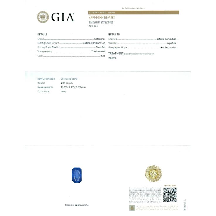 Sapphire 10.6x7.0mm Emerald Cut 4.05ct