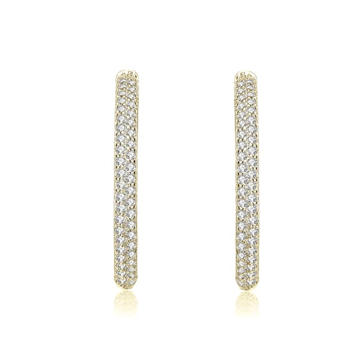 Slim Pave CZ Hoop Earrings In 14K Gold Over Sterling Silver