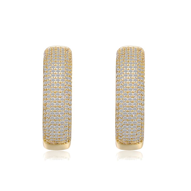 CZ Pave Hoop Earrings In 14K Gold Over Sterling Silver
