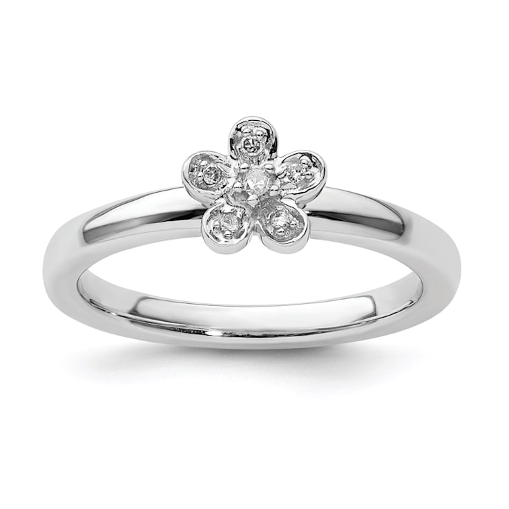 Sterling Silver Stackable Expressions Flower Diamond Ring 0.042ctw