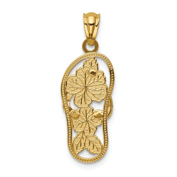 14k Two-tone Gold Polished and Textured Floral Flip-Flop Pendant