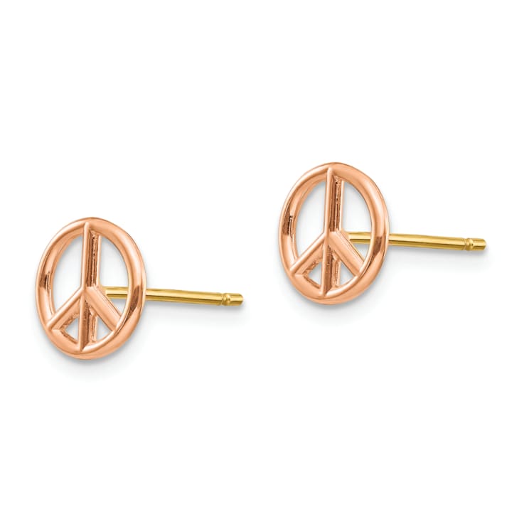 14K Two-tone Gold Polished 8mm Peace Symbol Stud Earrings