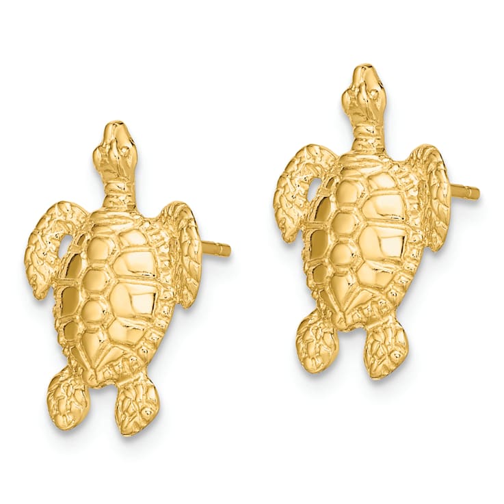 14K Yellow Gold Polished and Textured Sea Turtle Stud Earrings