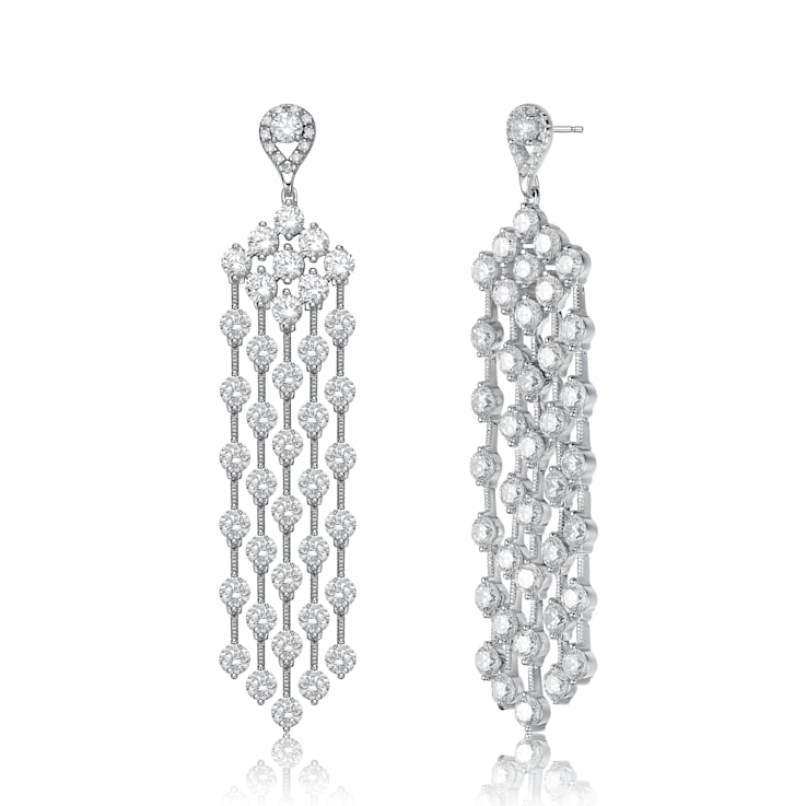 Clear Cubic Zirconia, Rhodium Plated over Sterling Silver Long
Chandelier Earrings
