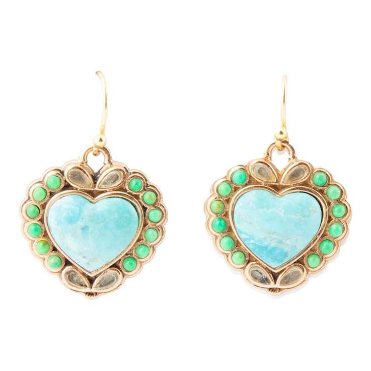 Barse Jewelry Legacy Heart Lime Green and Blue Turquoise Golden Drop Earrings