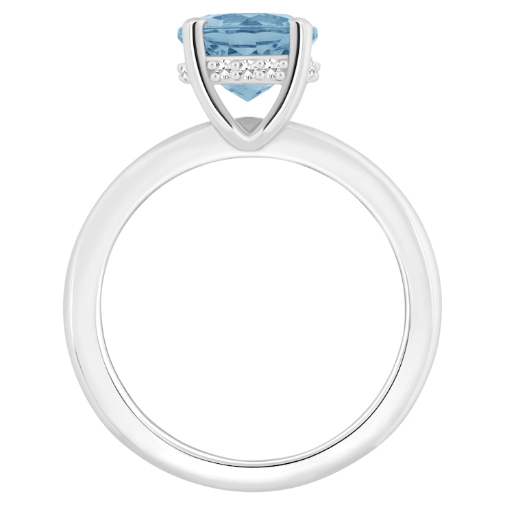 8mm Round Sky Blue Topaz With Diamond Accents Rhodium Over Sterling
Silver Hidden Halo Ring