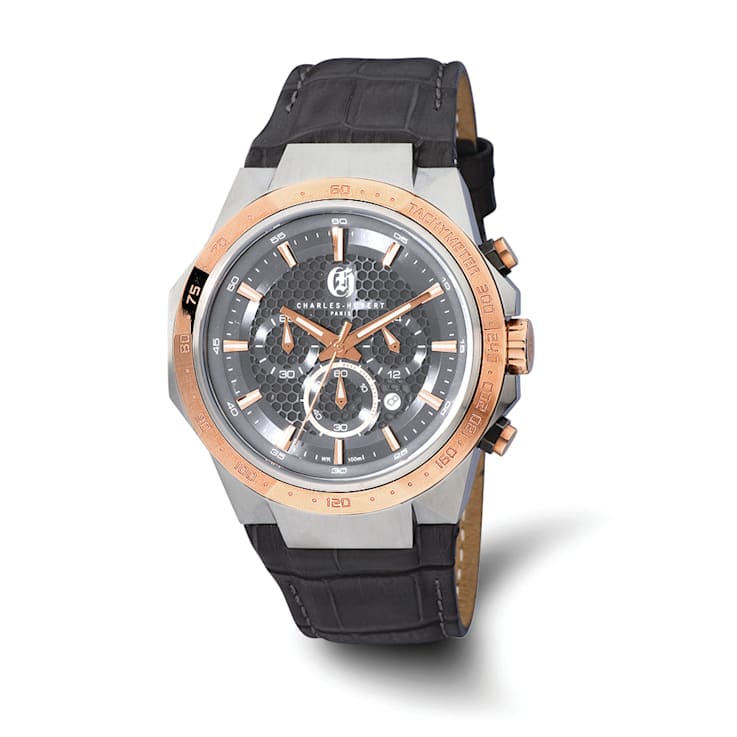 Charles Hubert Men's Stainless Steel Chronograph Grey Dial Solar-powered Watch