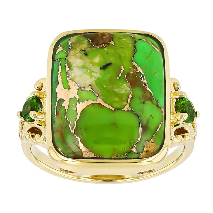 Green Turquoise And Chrome Diopside Ring In 18K Gold Over Sterling
Silver 0.21ctw