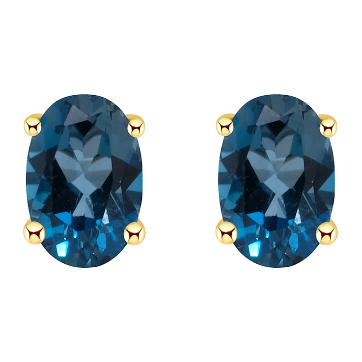 6x4mm Oval London Blue Topaz 14k Yellow Gold Stud Earrings