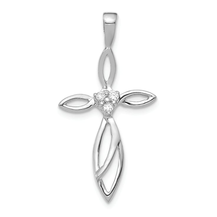 Rhodium Over 14k White Gold Diamond Cross Pendant