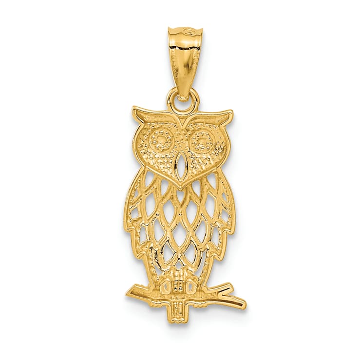 14K Two-tone Gold with Rhodium Owl Pendant