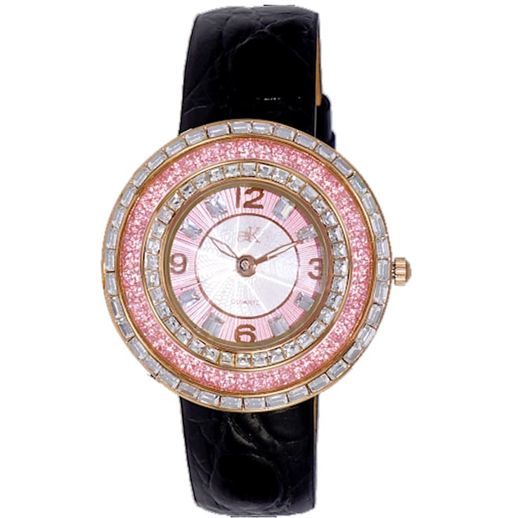 Adee Kaye Women's Facceta Black Leather Strap Watch