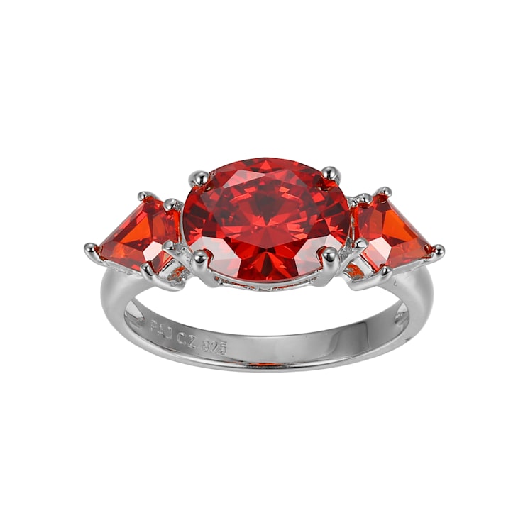 Red Cubic Zirconia Platinum Over Sterling Silver January Birthstone Ring 5.53ctw