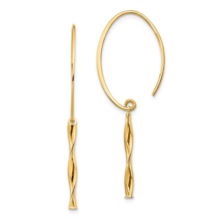 14k Yellow Gold Twist Bar Dangle Threaders Earrings