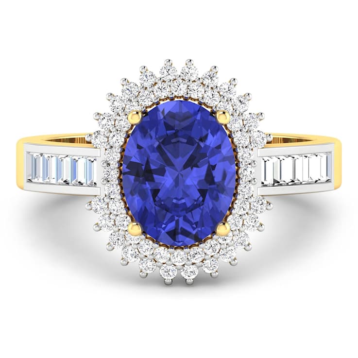 14K Yellow Gold Violet Tanzanite and White Diamond Oval Halo Ring 1.93ctw