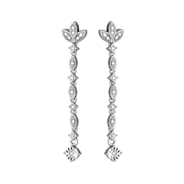 White Diamond Accent Rhodium Over Sterling Silver Linear Dangle Earrings