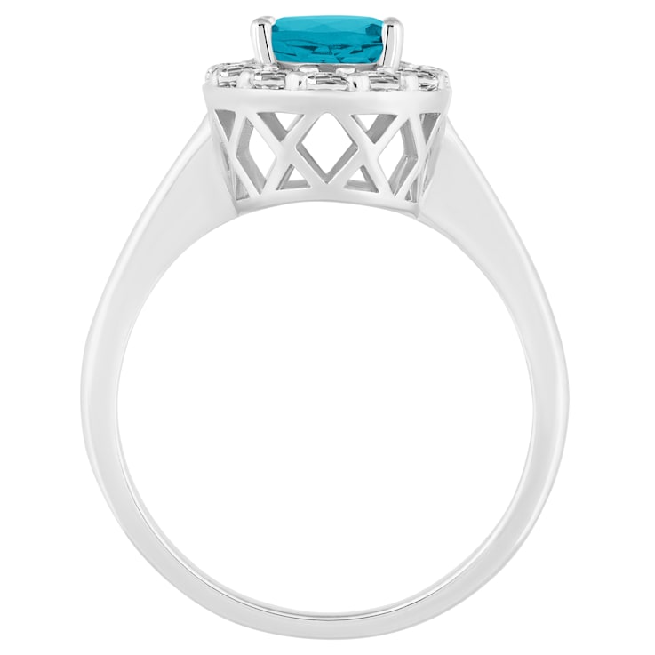 8x6mm Oval Swiss Blue Topaz And White Topaz Accents Rhodium Over
Sterling Silver Halo Ring