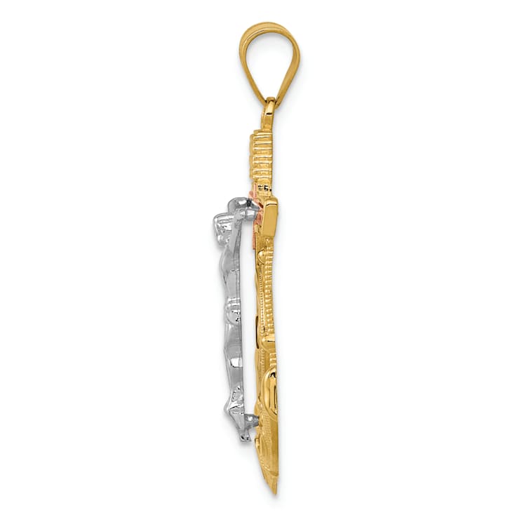 14K Yellow, White and Rose Gold Diamond-cut with Textured Mariner's
Cross Pendant
