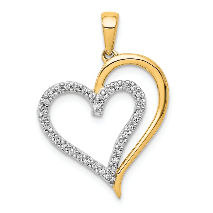 14k Yellow Gold and Rhodium Over 14k Yellow Gold Diamond Heart Pendant