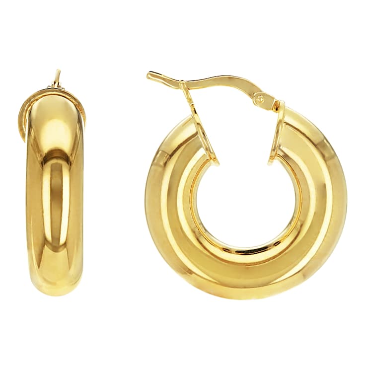18k Yellow Gold Over Bronze Tube Hoop Earrings