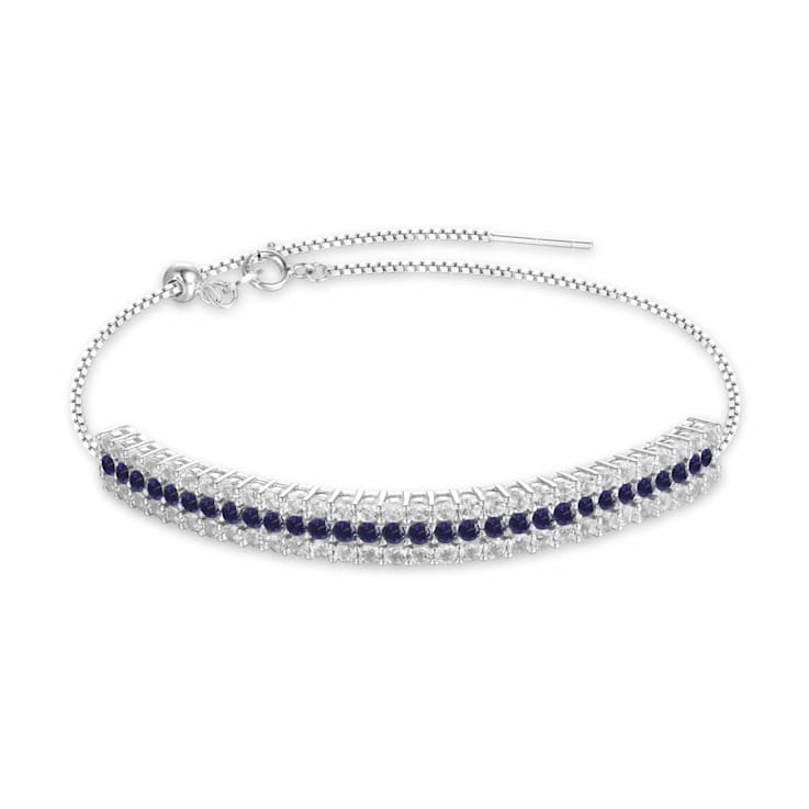Sapphire and White Topaz Sterling Silver 3-Row Bolo Bracelet